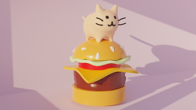 3D-модель "Милый котик и бургер"