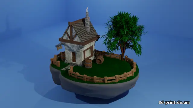 3D-модель "Сказочный домик на парящем острове"