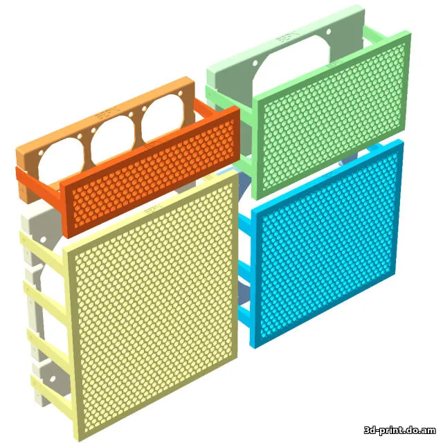 3D-модель "Универсальные заглушки для 1-4 шт. отсеков CD/DVD-приводов 5,25 с отдельными креплениями вентиляторов"